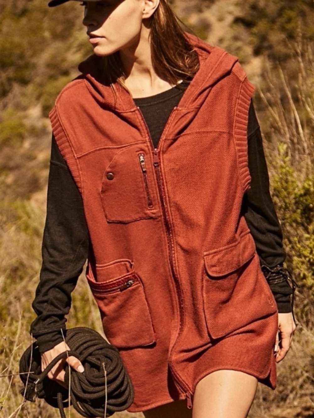 Free People Zip-Front Hooded Utility Vest